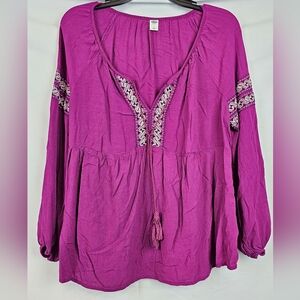 Old Navy Boho Sinched Style Long Sleeve Blouse Size Large